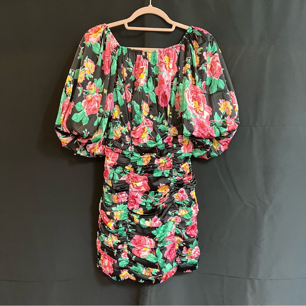 For Love and Lemons size Small beautiful floral poof sleeve ruched mini dress